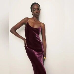 NWT Reformation Ady Velvet Dress, XS Petite in Prune